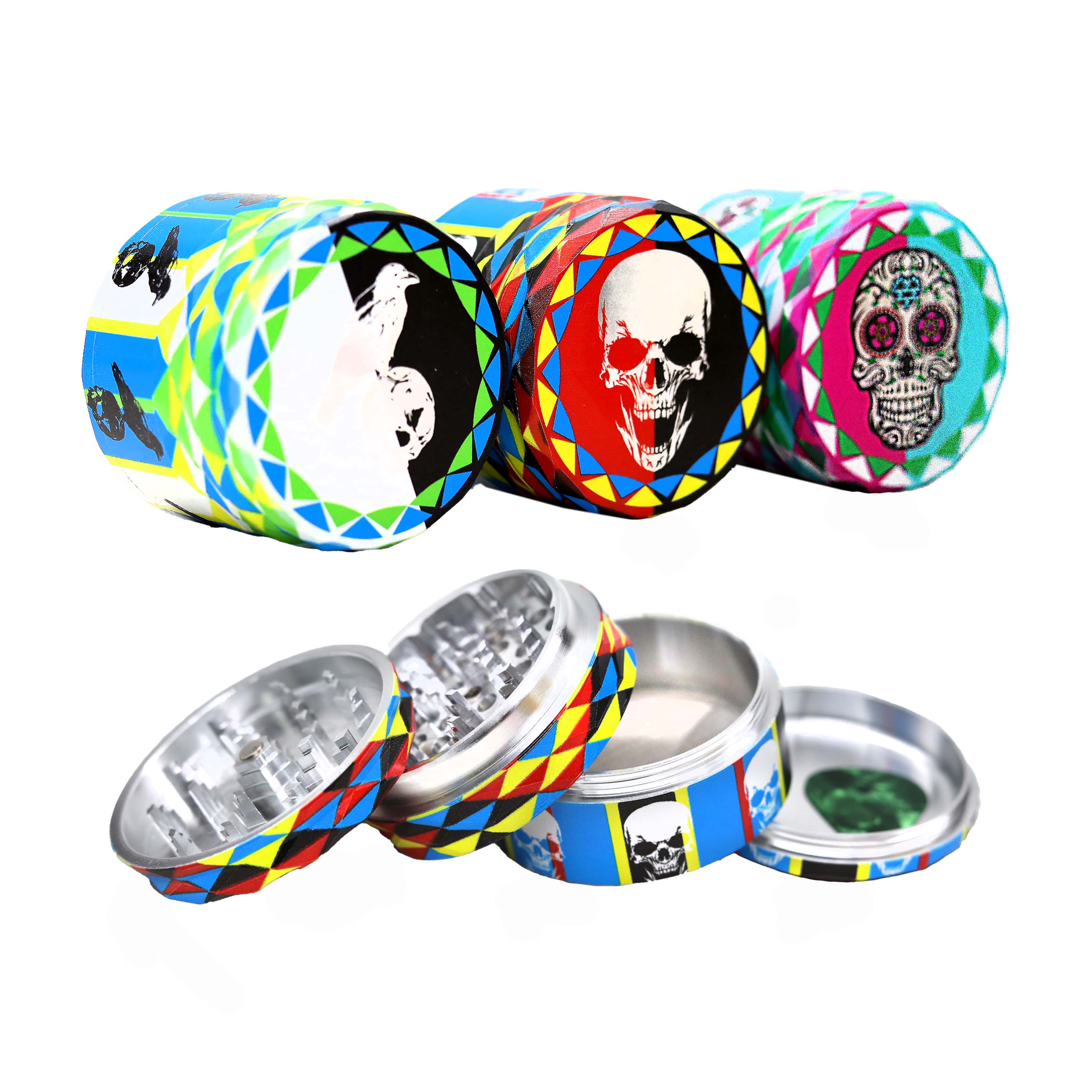 Crushers Geometric Design Skull And Leaf 4 Part Grinder (GR265) | 63mm | Assorted Colors product image
